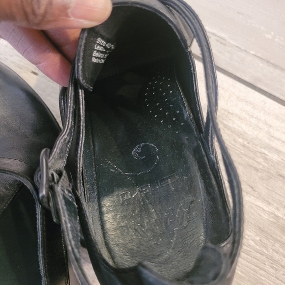 DANSKO Franka black leather wedge ankle strap studs heeled clogs casual W 10.5 - Picture 16 of 16